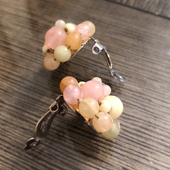 Vintage Pastel Acrylic Bead Clip Earrings - Picture 7 of 11